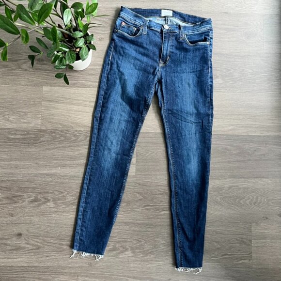 Hudson Jeans Dark Blue Mid-Rise Skinny Jeans with Raw Hem - Picture 1 of 12